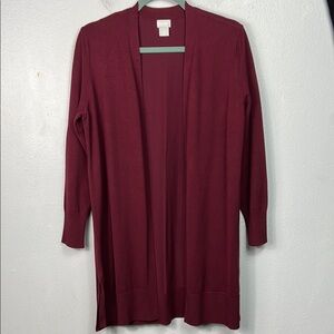Chico’s Maroon Wine Open Front 3/4 Sleeve Long  Cardigan Sweater Medium